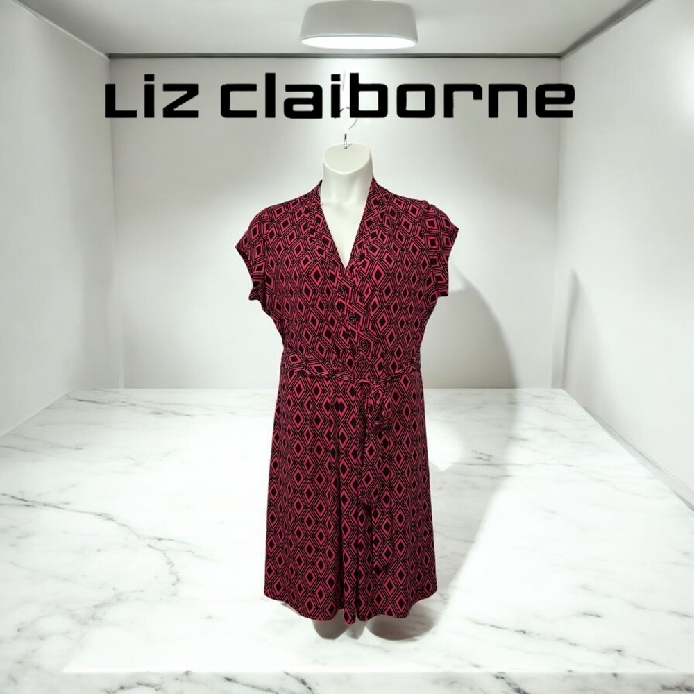 NWOT, Liz Claiborne, Pink and Black Stretchy Geometric Pattern Dress, XL